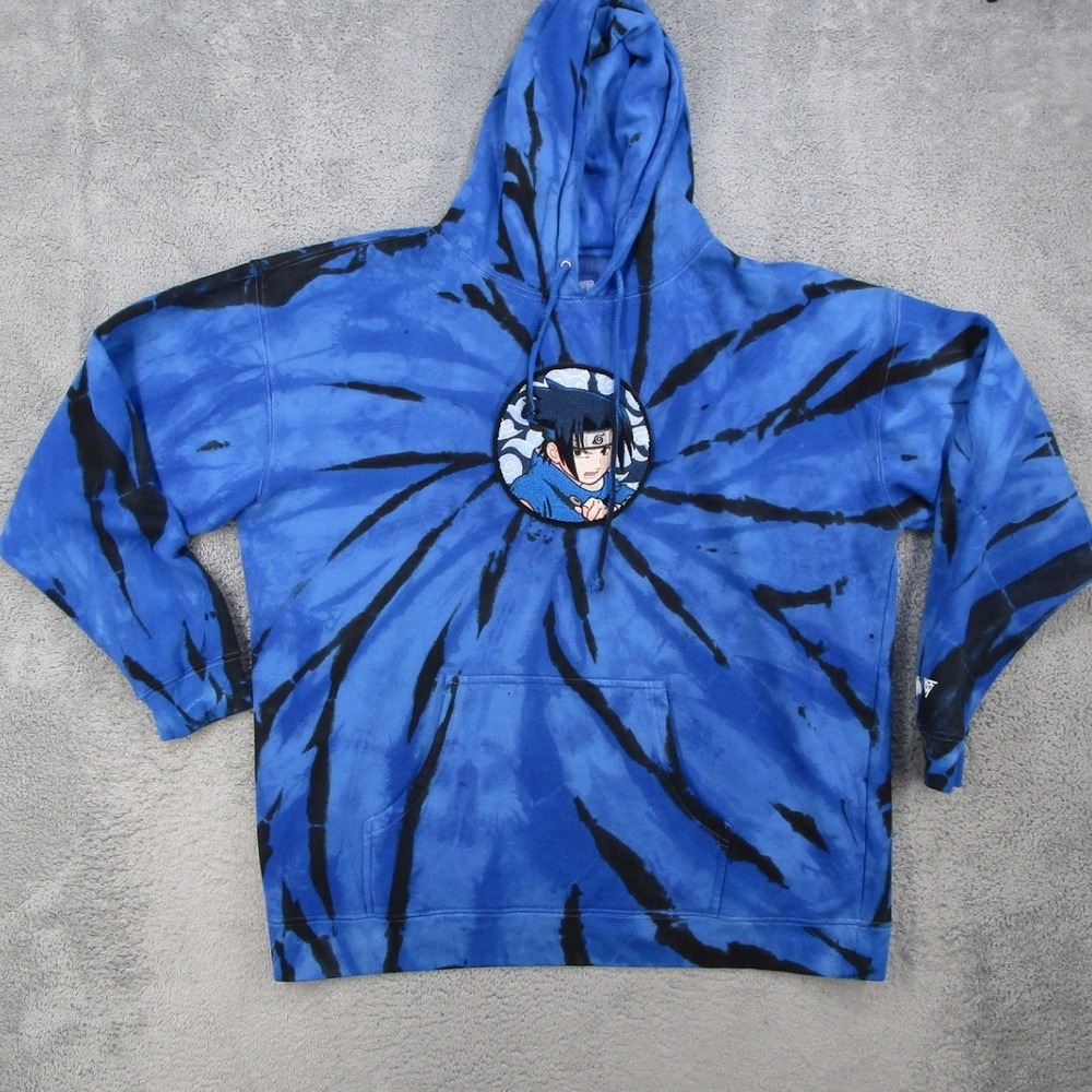 Hypland x Naruto Sasuke Uchiha Tie Dye Hoodie Blue Black Chenille Patch 2XL
